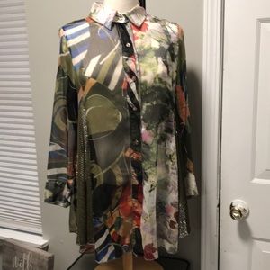 Multi colored blouse drop back train